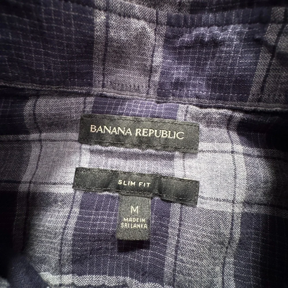 Banana Republic Shirt Mens Medium Blue Plaid Long Sleeve‎ Slim Fit 100% Cotton